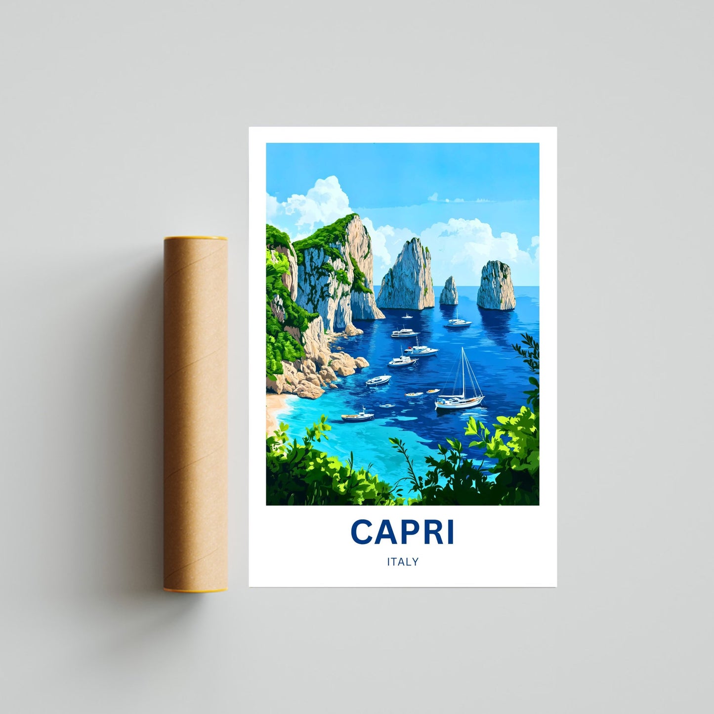 Capri Travel Poster - Enchanting Views of Italy Blue Coast