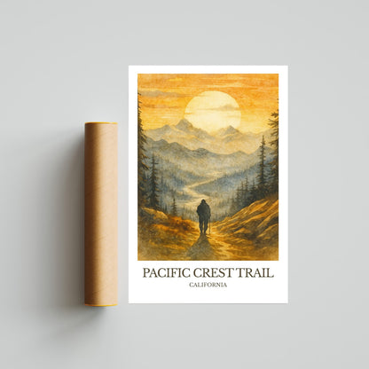 Pacific Crest Trail, Watercolor design poster, California Print, Pacific Crest Trail Wall Art