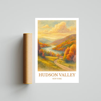 Hudson Valley, Watercolor design poster, New York Print, Hudson Valley Wall Art