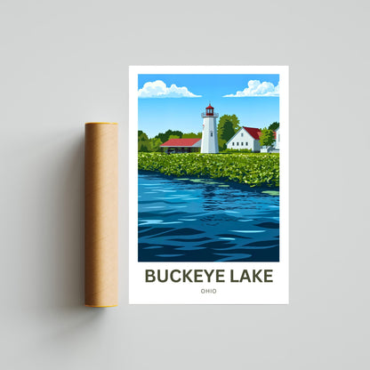 Buckeye Lake Travel Poster -  Iconic Lighthouse on the Lake
