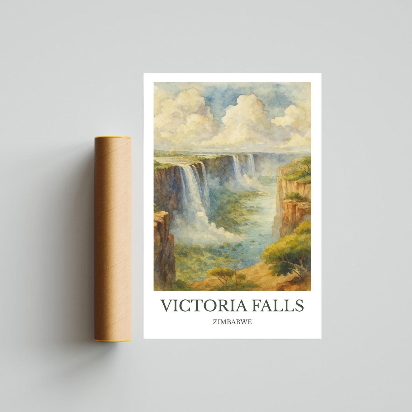 Victoria Falls, Watercolor design poster, Zimbabwe Print, Victoria Falls Wall Art