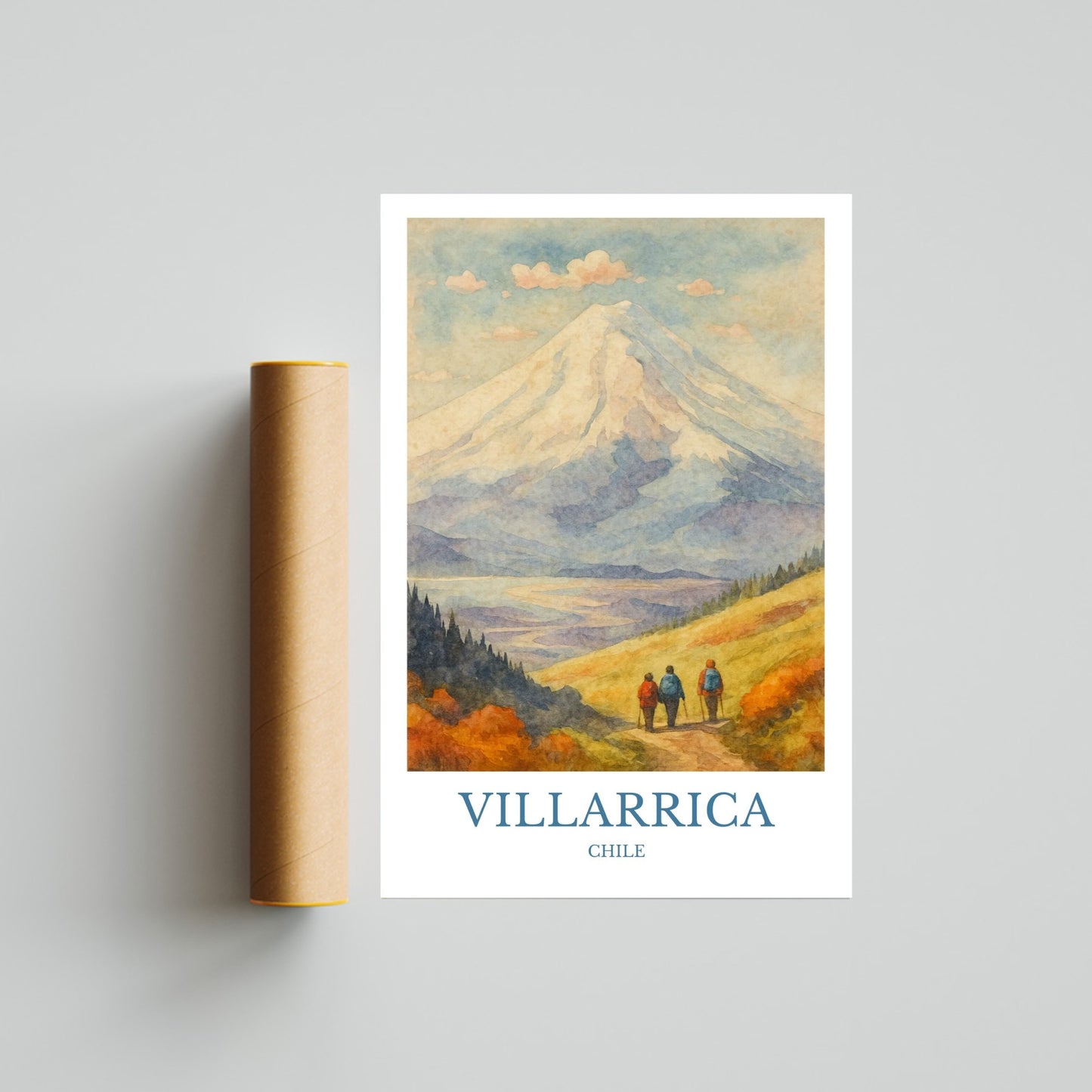 Villarrica, Watercolor design poster, Chile Print, Villarrica Wall Art