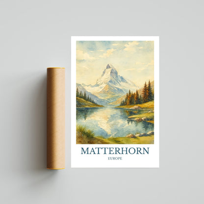 Matterhorn, Watercolor design poster, Europe Print, Matterhorn Wall Art