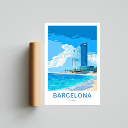 Barcelona Travel Poster  - Captivating Seaside Beach, Spain