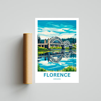 Florence Oregon Travel Poster - Iconic River Bridge