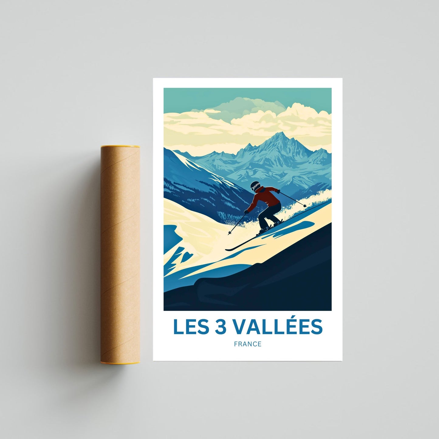 Les 3 Vallées Travel Poster - Snowy Escape in the French Alps