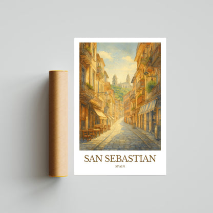 San Sebastián, Watercolor design poster, Spain Print, San Sebastián Wall Art