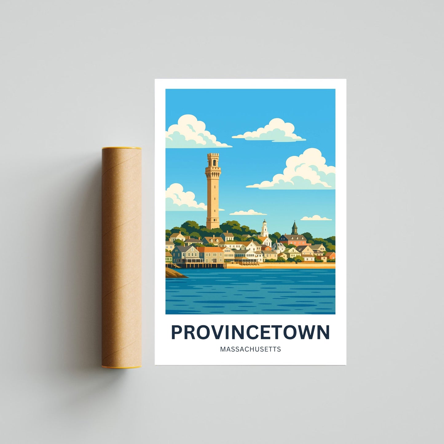 Provincetown Travel Poster- Pilgrim Monument by the Sea