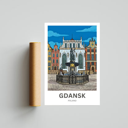Gdańsk  Travel Poster - Iconic Statue