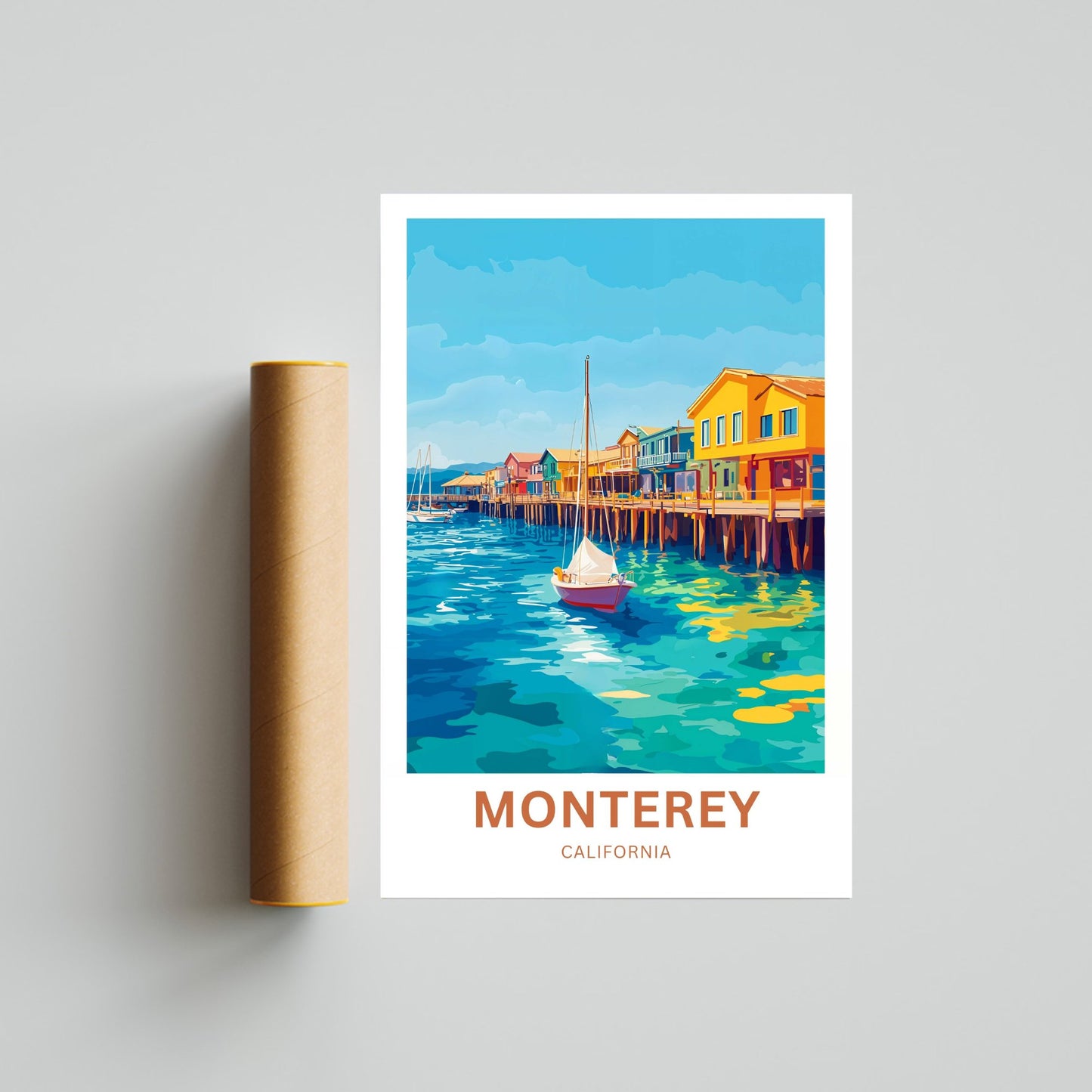 Monterey Travel Poster - California Coastal Village Charm