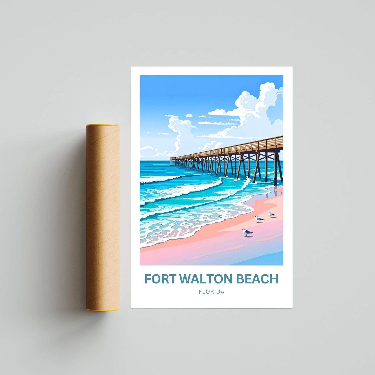Fort Walton Beach Travel Poster - Coastal Calm & Ocean Charm
