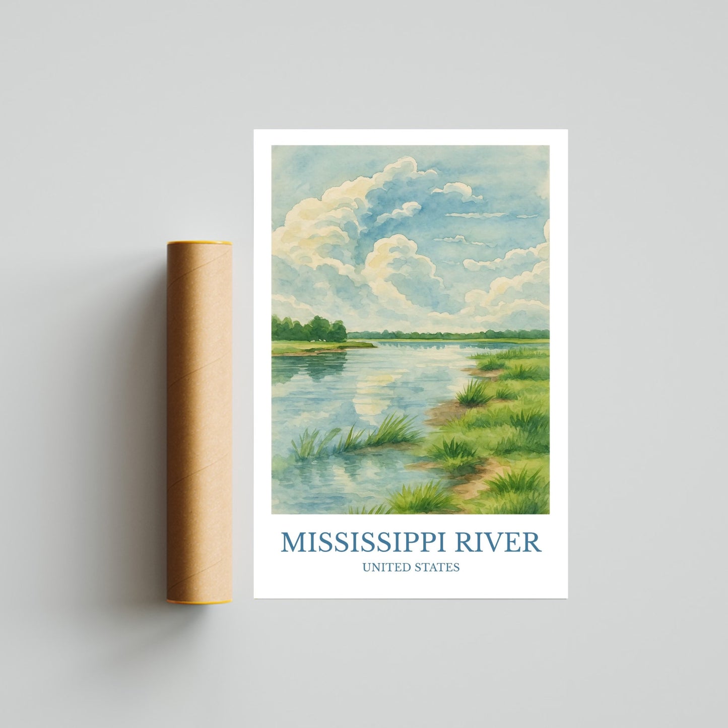 Mississippi River, Watercolor design poster, North America Print, Mississippi River Wall Art