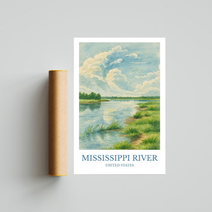 Mississippi River, Watercolor design poster, North America Print, Mississippi River Wall Art