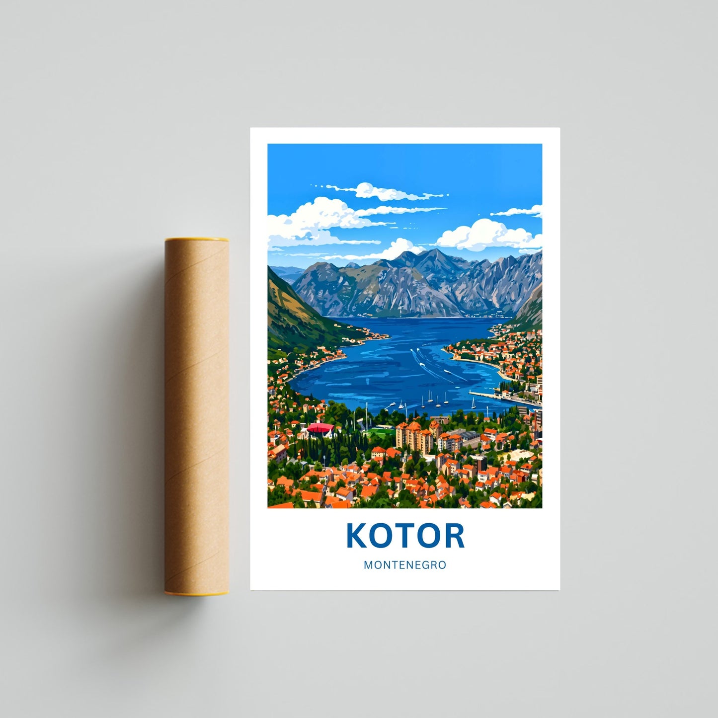 Kotor Travel Poster -   Montenegro Aerial Town View