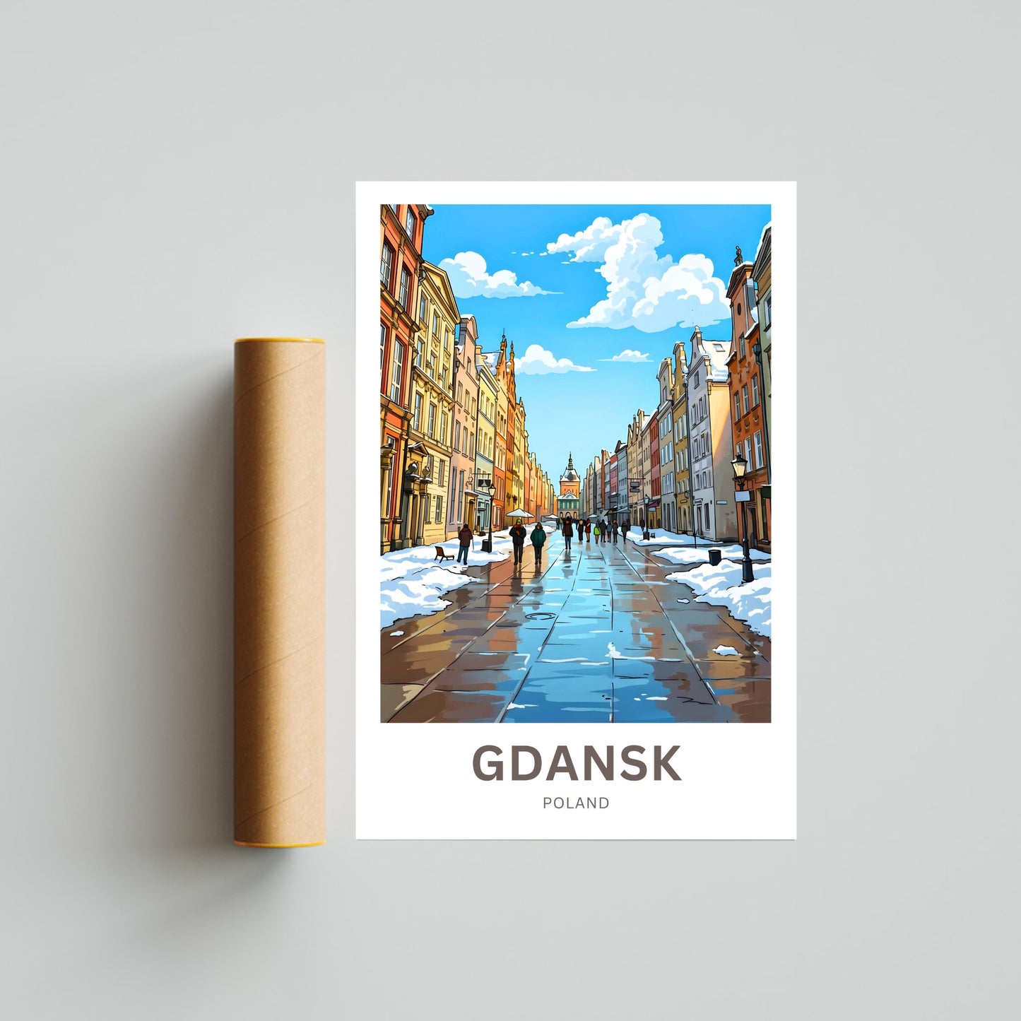 Gdańsk  Travel Poster - Beautiful Winter Street Strolling