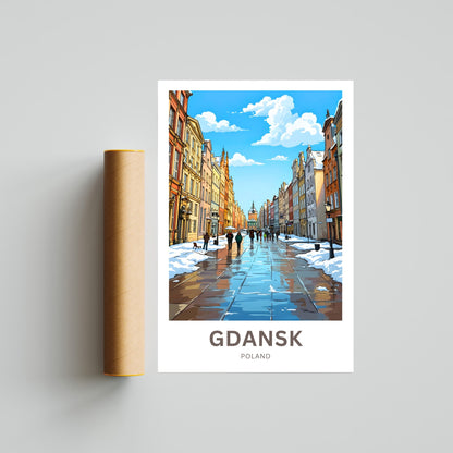 Gdańsk  Travel Poster - Beautiful Winter Street Strolling