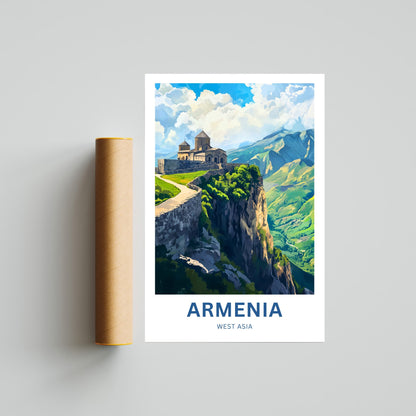 Armenia Travel Poster - Captivating View  Monasteries West Asia