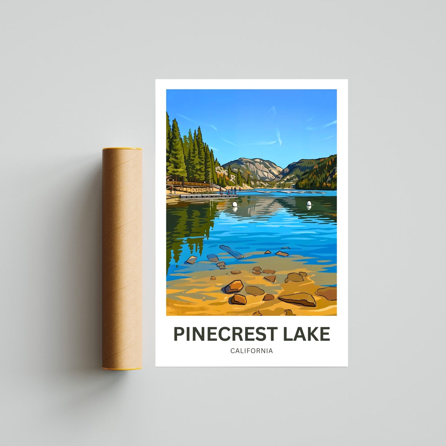 Pinecrest Lake Travel Poster - Mountain Mirror Lake