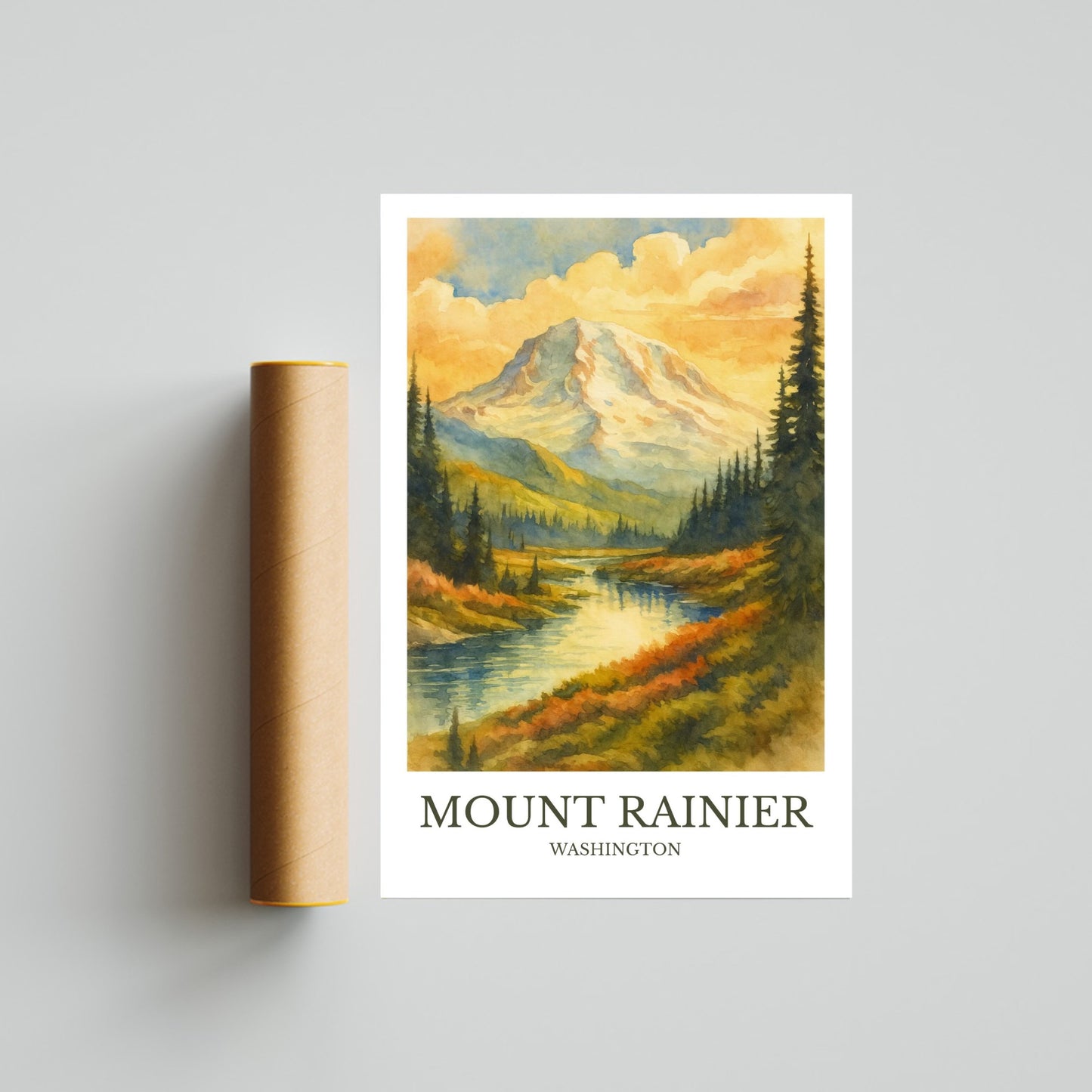 Mount Rainier, Watercolor design poster, Washington Print, Mount Rainier Wall Art