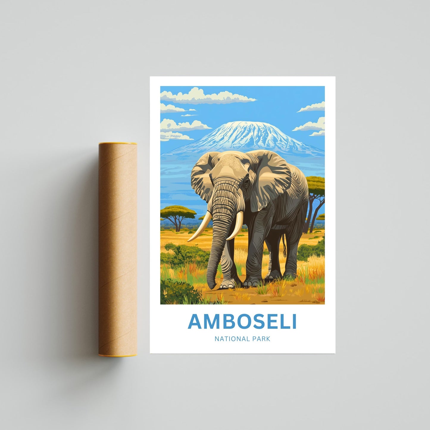 Amboseli National Park Travel Poster  - Giant Beneath the White Summit