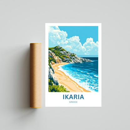 Ikaria Beach Travel Poster  - Whispers of the Waves