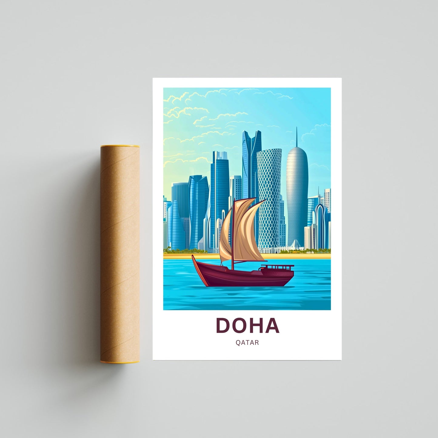 Doha Qatar Travel Poster - Skyscrapers