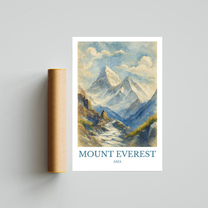 Mount Everest, Watercolor design poster, Asia Print, Mount Everest Wall Art