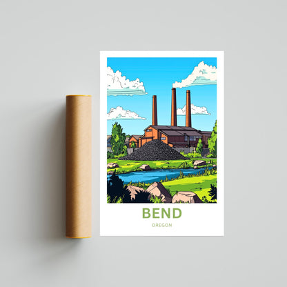 Bend Oregon Travel Poster - Historic Riverside Charm