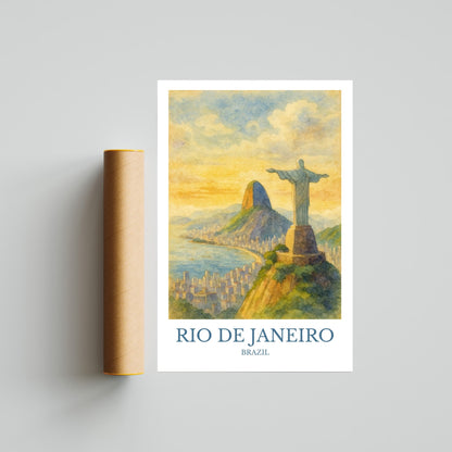 Rio de Janeiro, Watercolor design poster, Brazil Print, Rio de Janeiro Wall Art