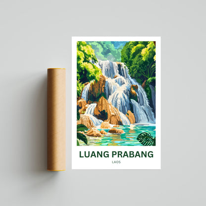 Luang Prabang Huang Si Falls Travel Poster - Famous Waterfalls in Laos