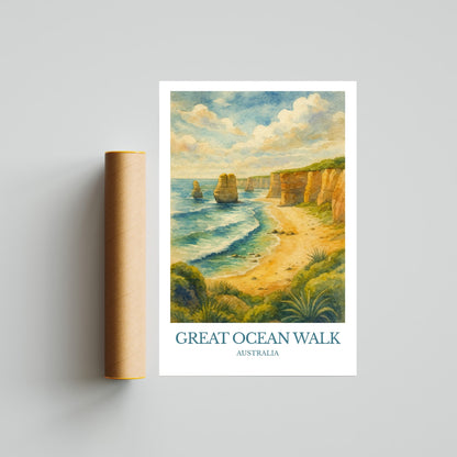 Great Ocean Walk, Watercolor design poster, Australia Print, Great Ocean Walk Wall Art