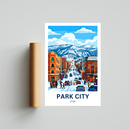 Park City Travel Poster - Charming Winter Street Vibe