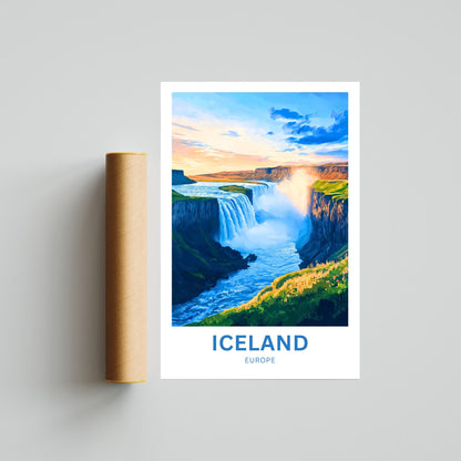 Iceland Travel Poster - Massive Europe Waterfalls