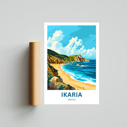 Ikaria Beach Travel Poster  - Sunlit Horizon