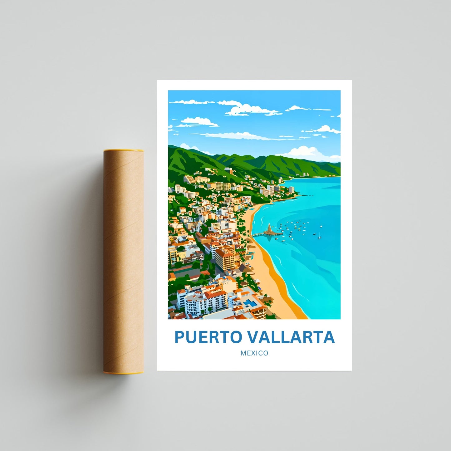 Puerto Vallarta  Travel Poster - Where Mountains Meet the Sea