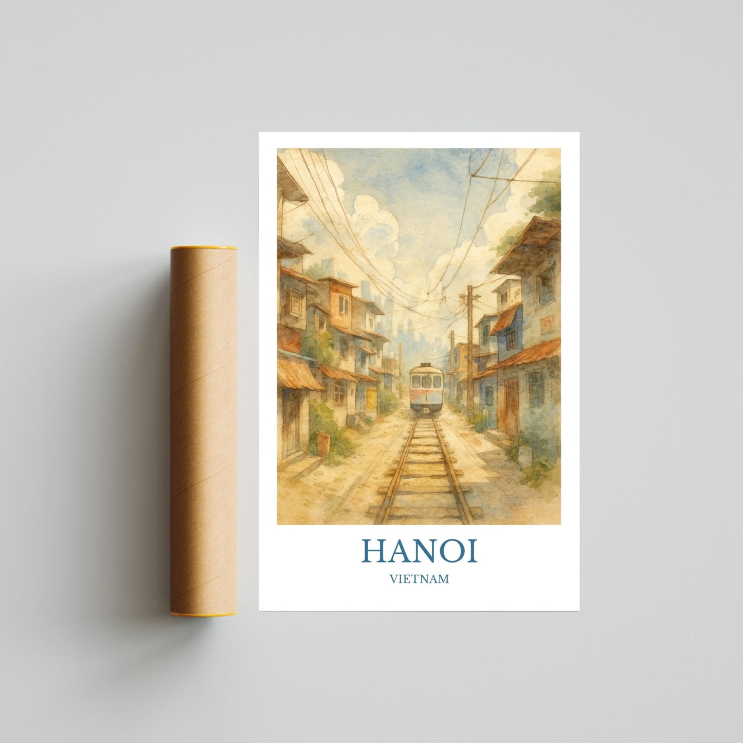 Hanoi, Watercolor design poster, Vietnam Print, Hanoi Wall Art