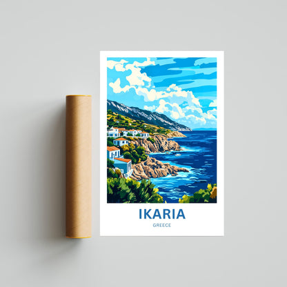 Ikaria Beach Travel Poster  - Waves & Wonders