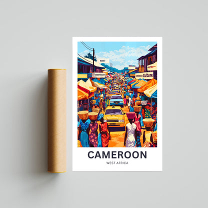 Cameroon Travel Poster - City Market View