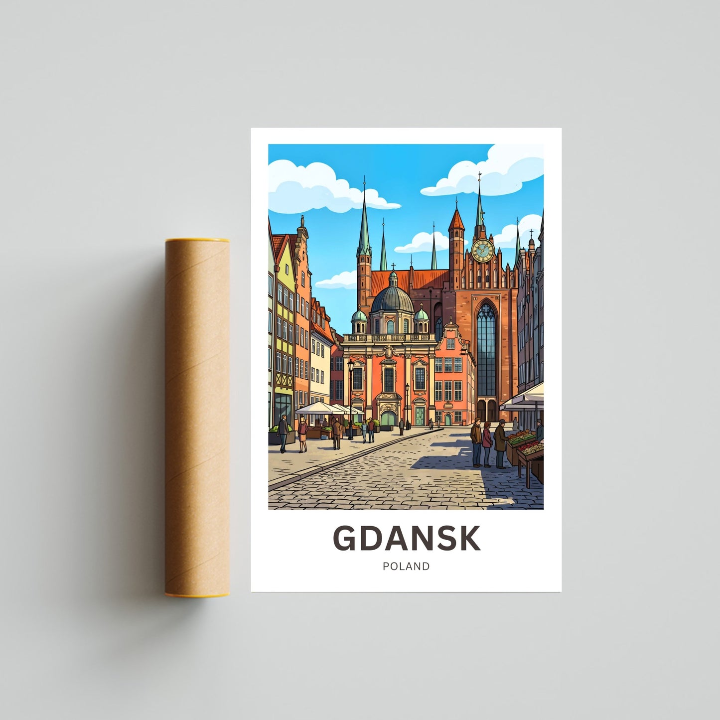 Gdańsk  Travel Poster - Poland old town clocktower