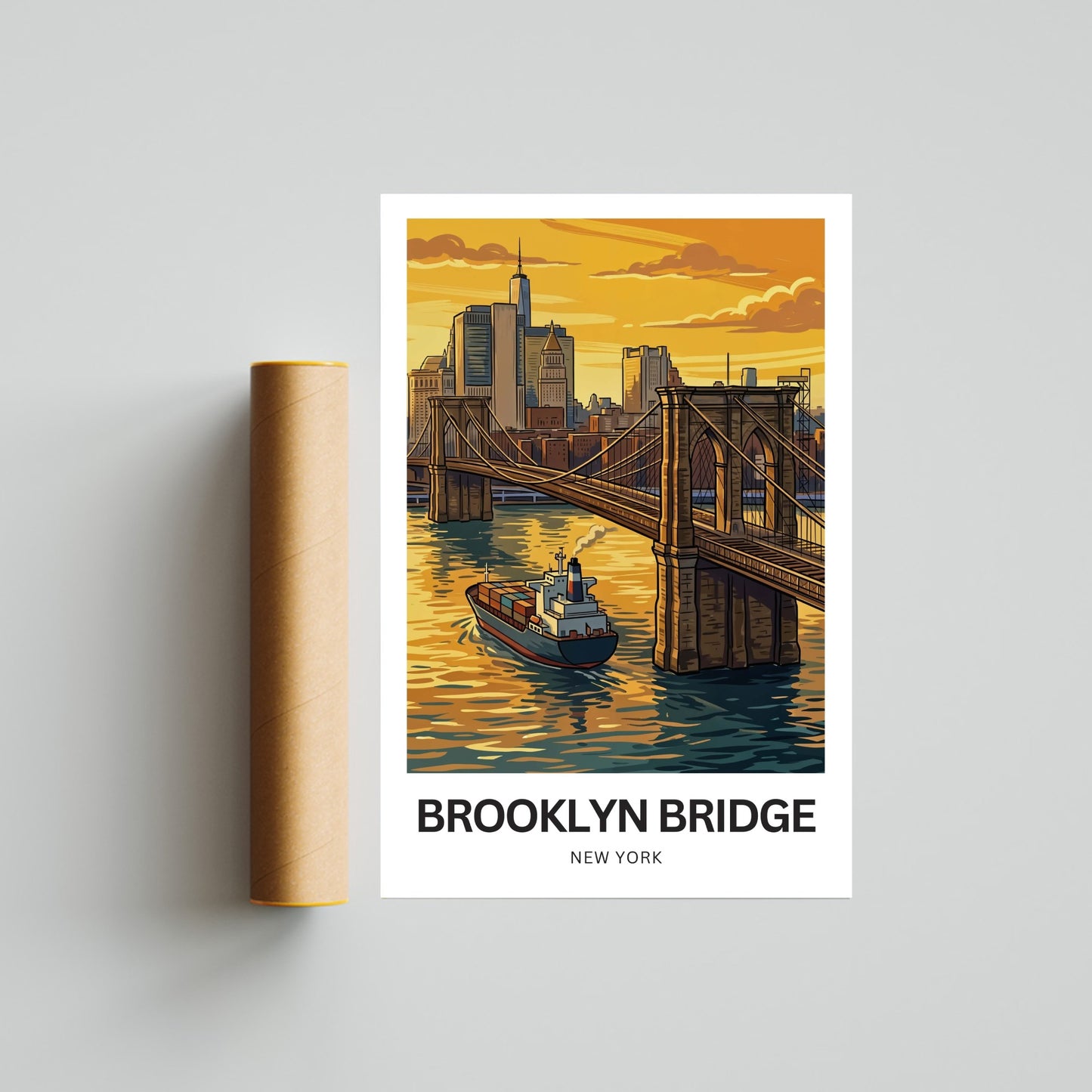 Brooklyn Bridge Travel Poster -  Golden Hour Crossing