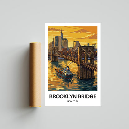 Brooklyn Bridge Travel Poster -  Golden Hour Crossing