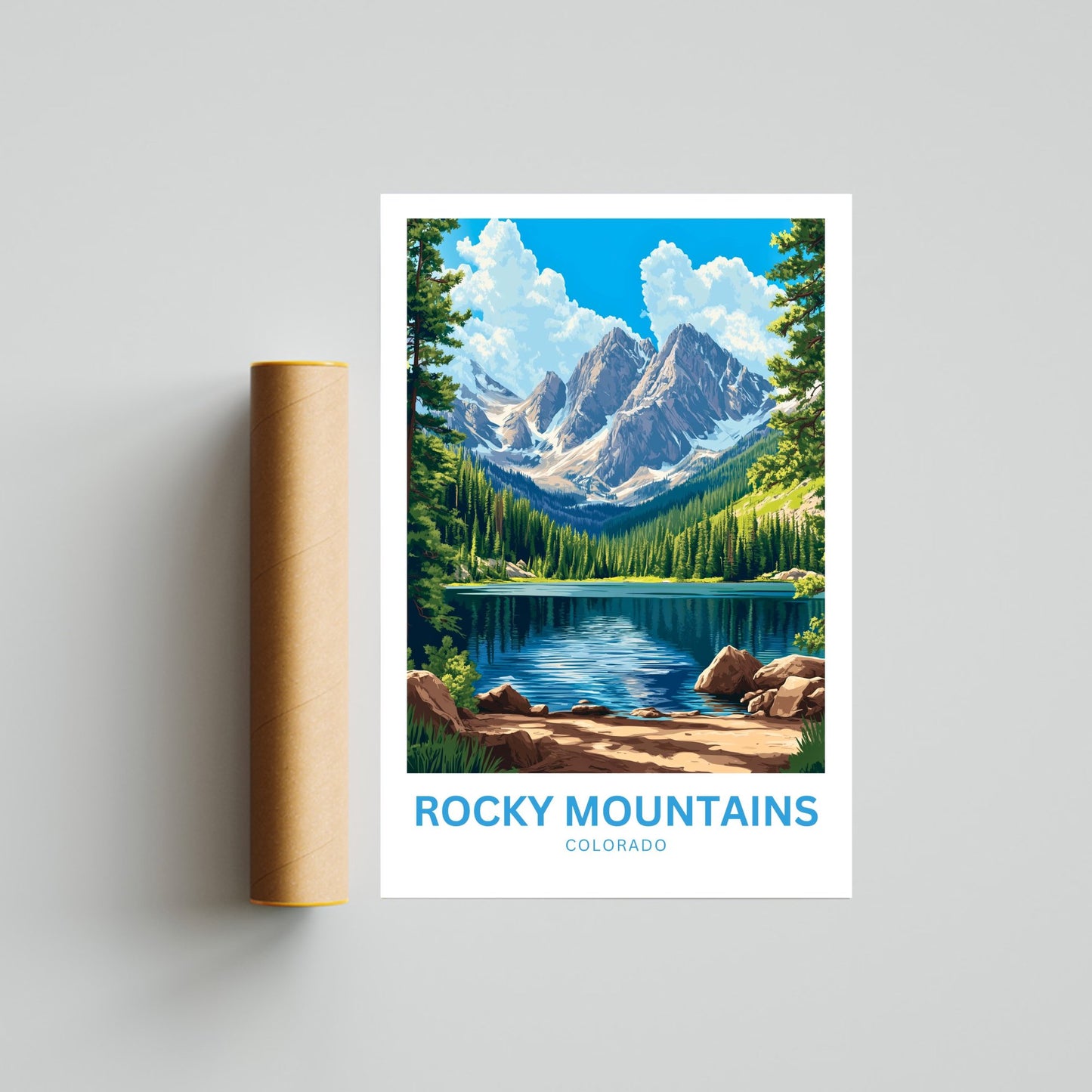 Rocky Mountains Travel Poster - Scenic Mountain Views and Landscapes