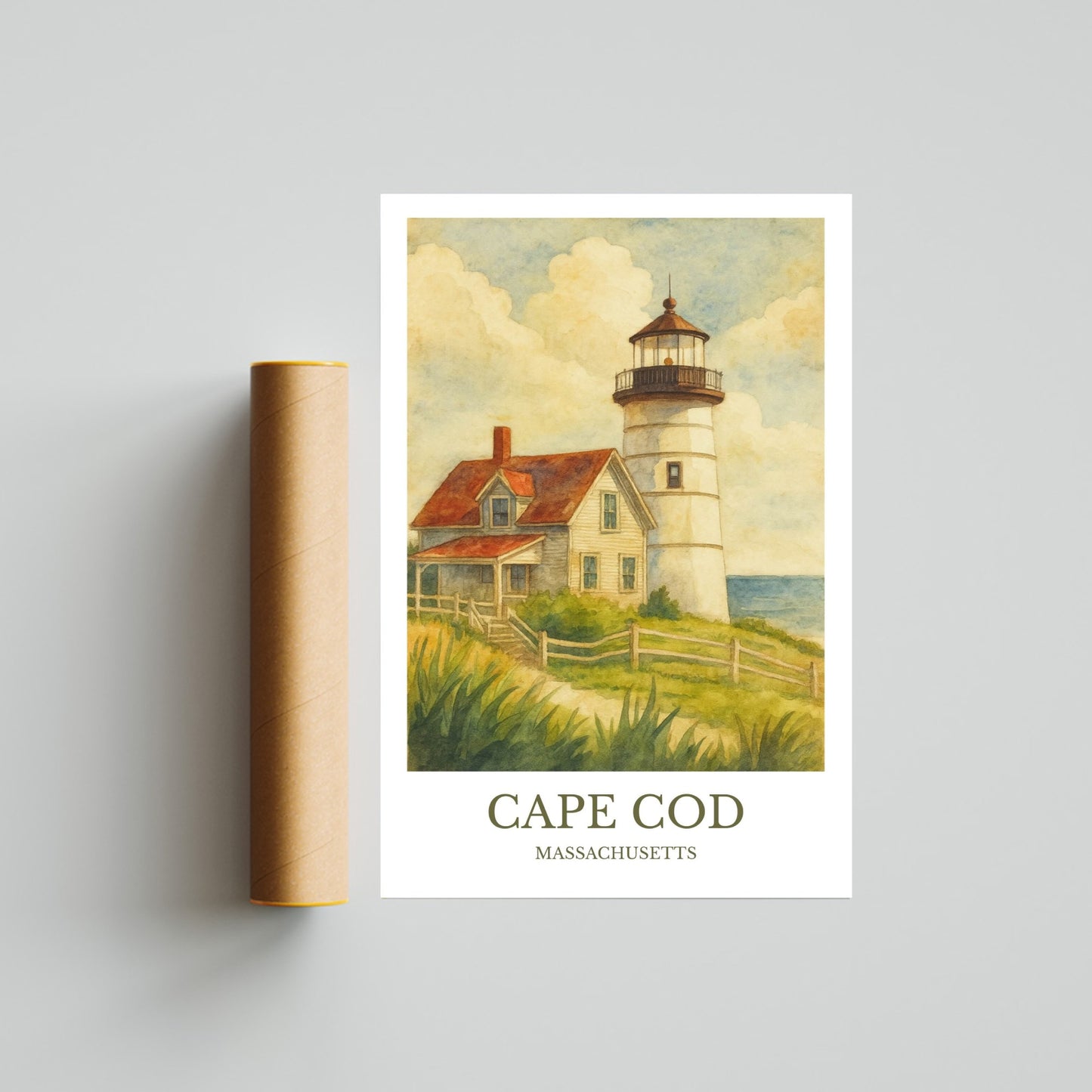 Cape Cod, Watercolor design poster, Massachusetts Print, Cape Cod Wall Art