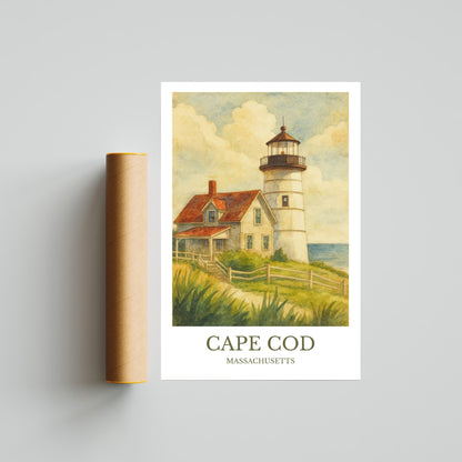 Cape Cod, Watercolor design poster, Massachusetts Print, Cape Cod Wall Art