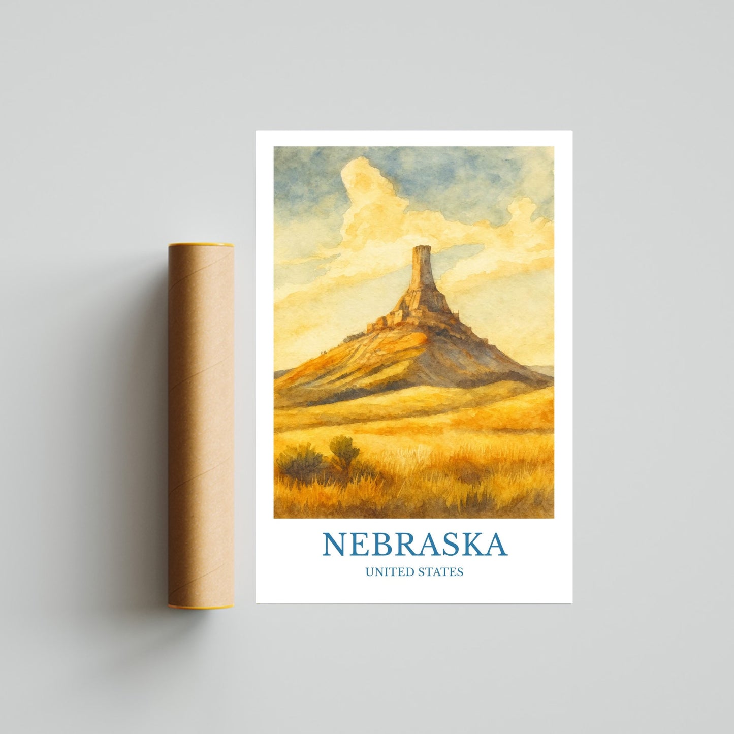 Nebraska, Watercolor design poster, United States Print, Nebraska Wall Art