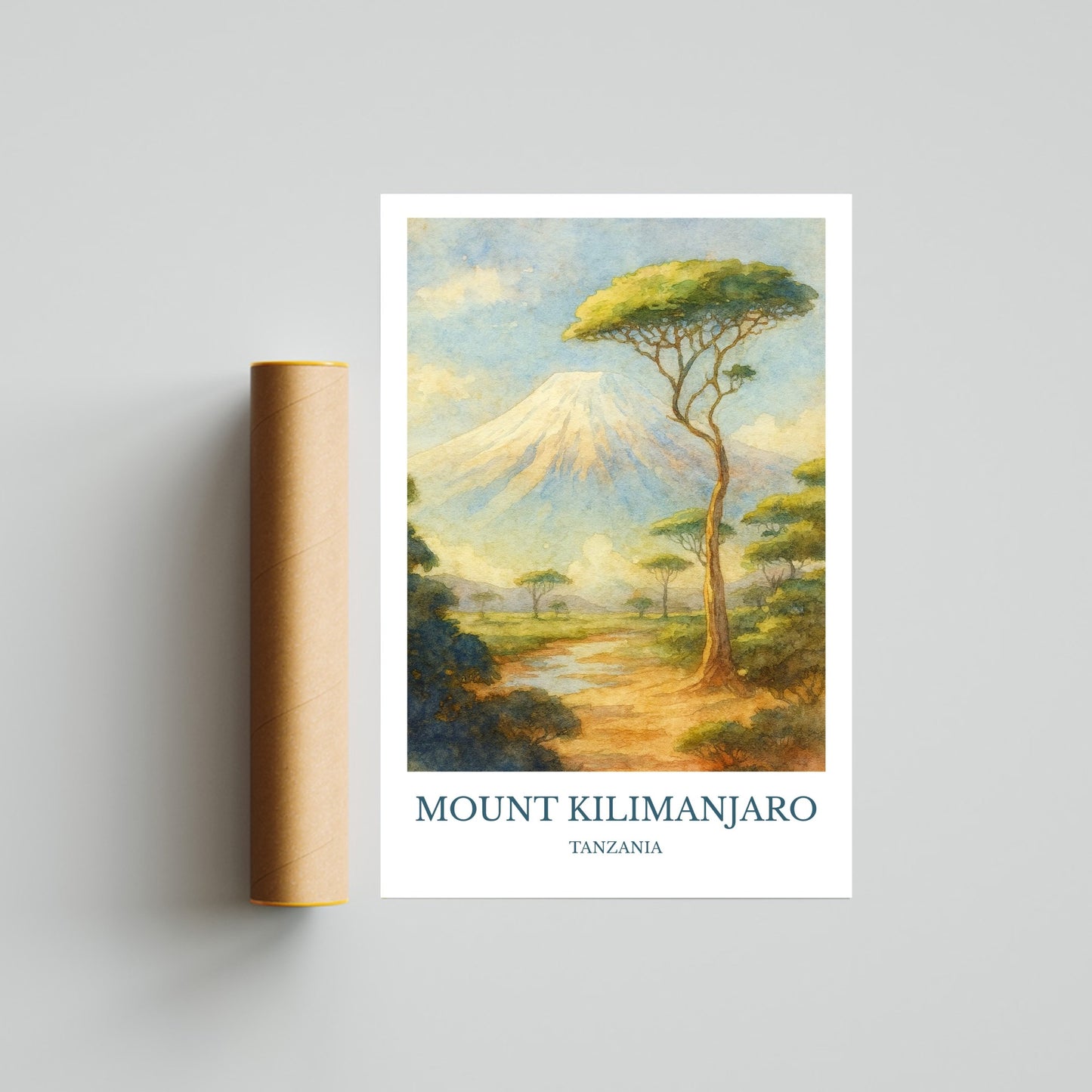 Mount Kilimanjaro, Watercolor design poster, Africa Print, Mount Kilimanjaro Wall Art