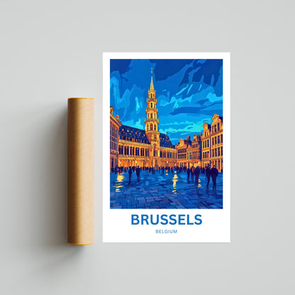Brussels Travel Poster - Evening Lights of Belgium