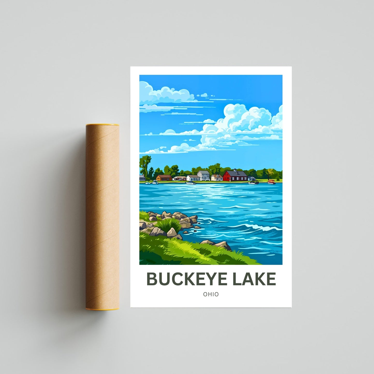 Buckeye Lake Travel Poster -  Lakefront Tranquility