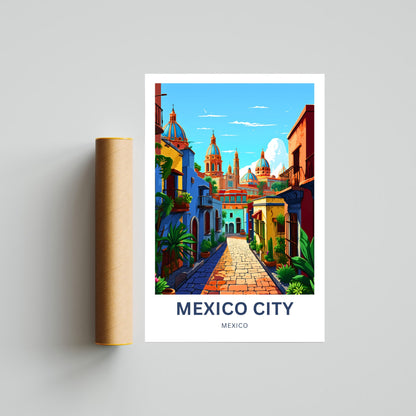 Mexico City Travel Poster - Bustling Urban Streets
