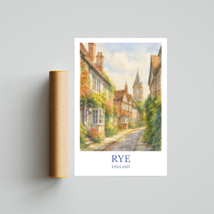 Rye, Watercolor design poster, England Print, Rye Wall Art